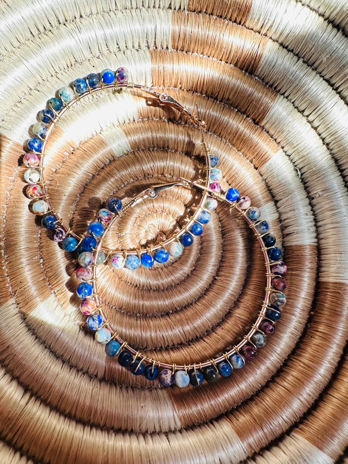 Lapis Lazuli and Jasper Sediment Stone Hoops